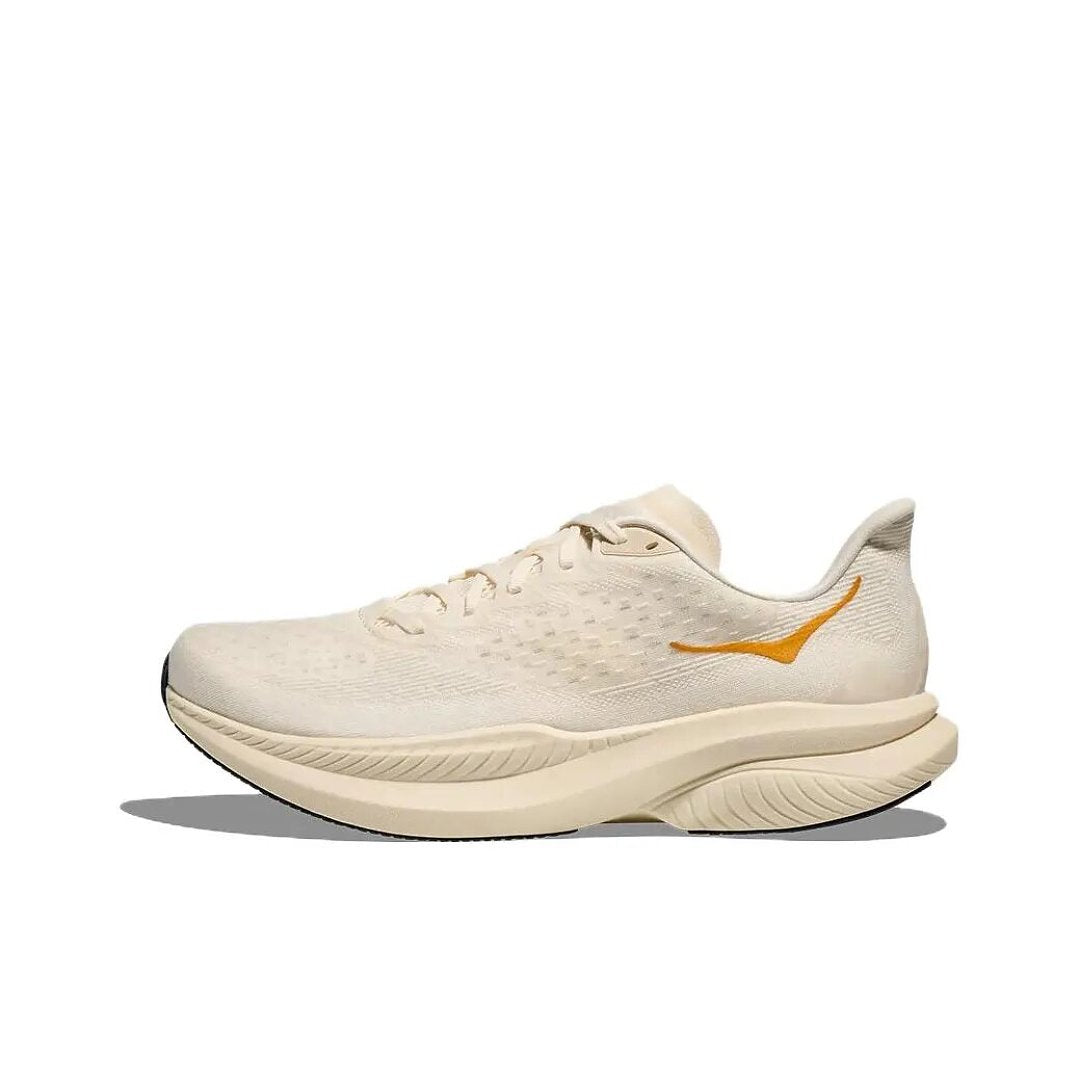 Cream and Gold HOKA Mach 6 Road Running Shoes - product image from the listing.