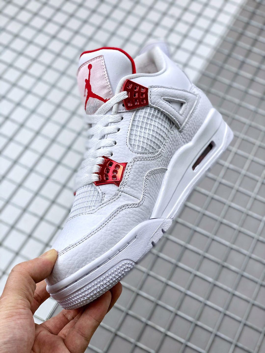 Air Jordan 4 Red Metallic White Red Sneakers - product image from the listing.