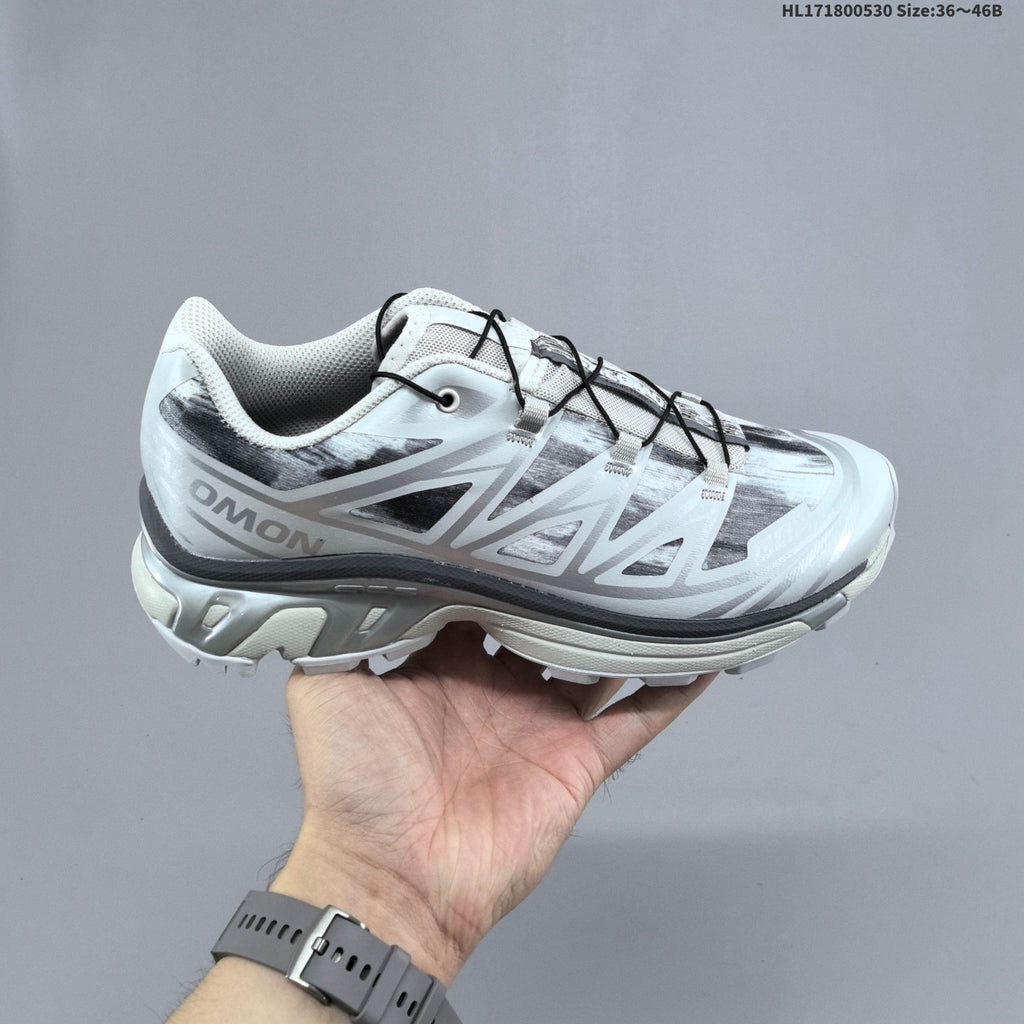 Salomon XT-6 Trail Running Shoes, in White and Grey - product image from the listing.