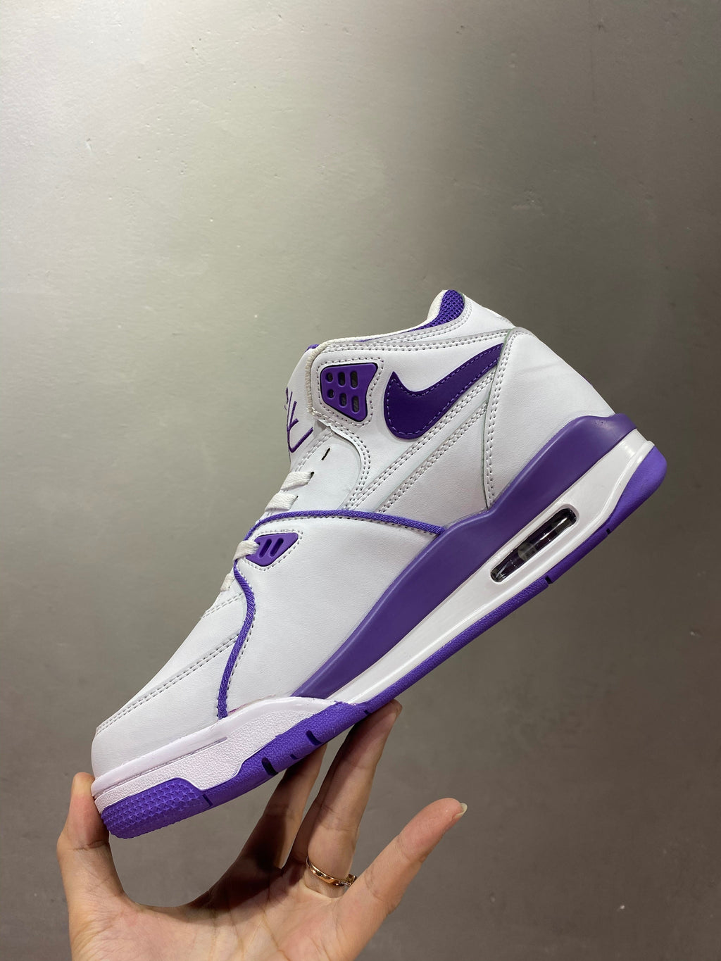 Nike Air Flight 89 Sneakers in White and Purple 652-11 - product image from the listing.