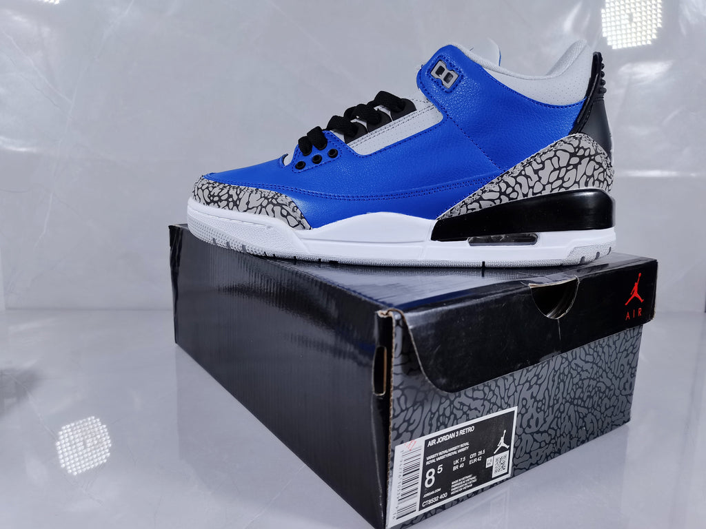 Air Jordan 3 Retro Blue Black and White Sneakers - product image from the listing.