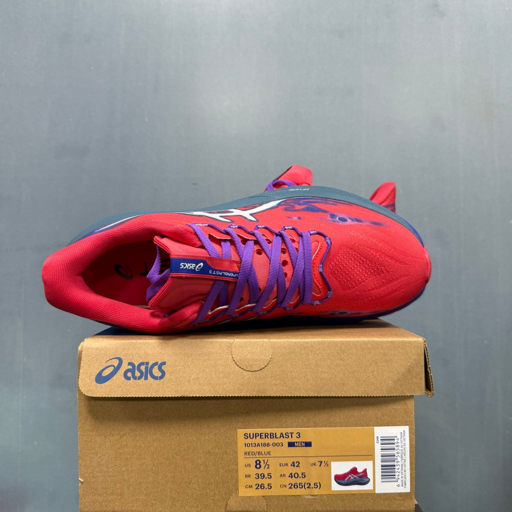 ASICS Superblast 3 Running Shoes in Red and Blue 1013A188-003 - product image from the listing.