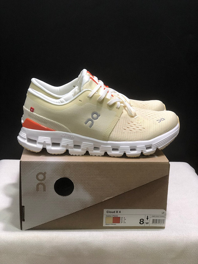 Cream and Orange On Cloud X 4 Sneakers - product image from the listing.