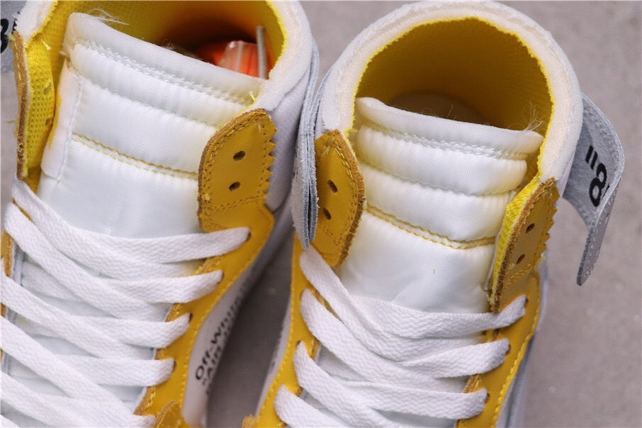 Air Jordan 1 High Off-White UNC White Yellow Sneakers - product image from the listing.