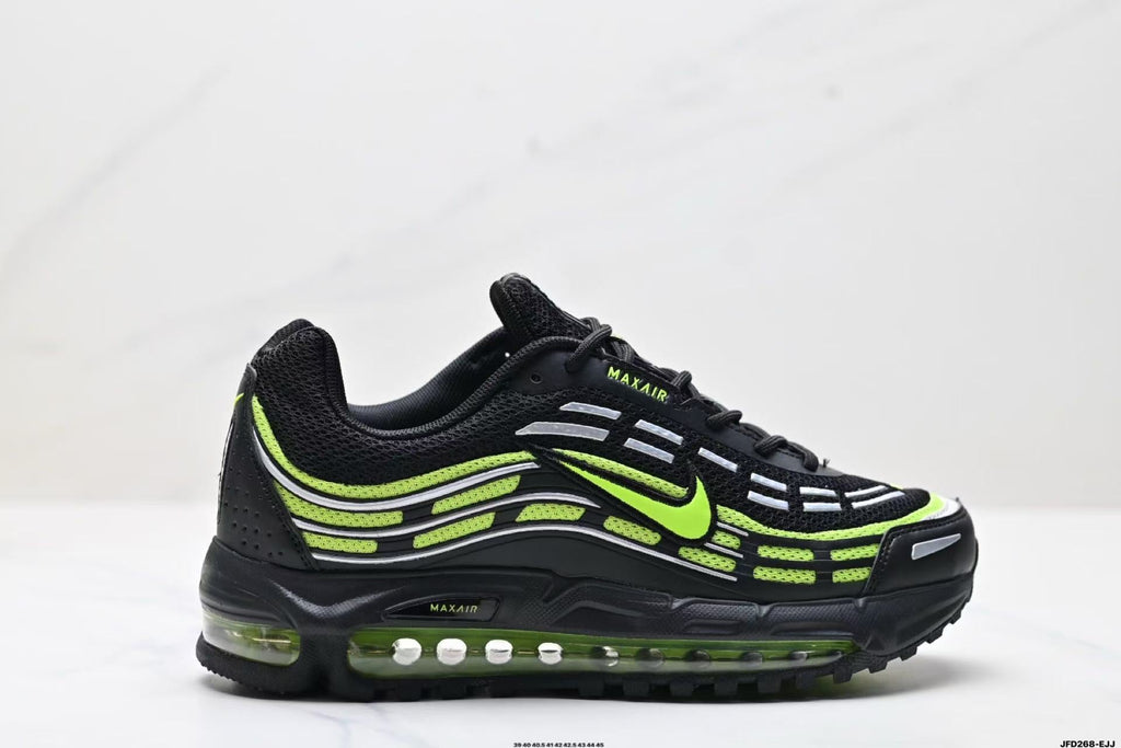 Nike Air Max 720 Sneakers in Black and Volt Green - product image from the listing.