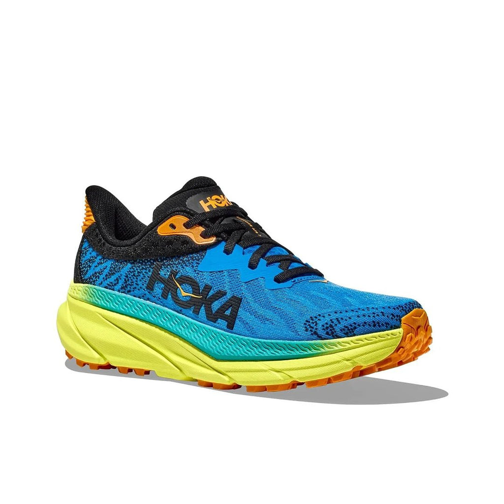 HOKA Challenger 7 Trail Running Shoes in Blue Yellow - product image from the listing.