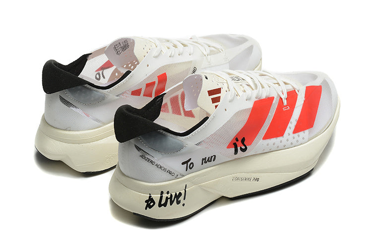 Adidas Adizero Adios Pro 3 Running Shoes in White Red - product image from the listing.