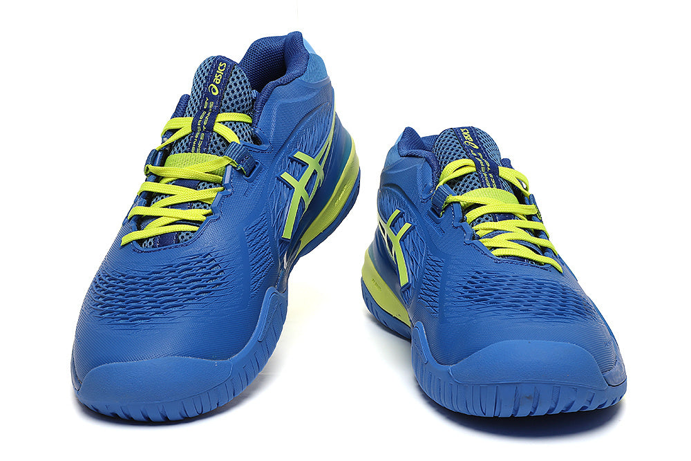Blue and Lime ASICS GEL-RESOLUTION Tennis Shoes - product image from the listing.