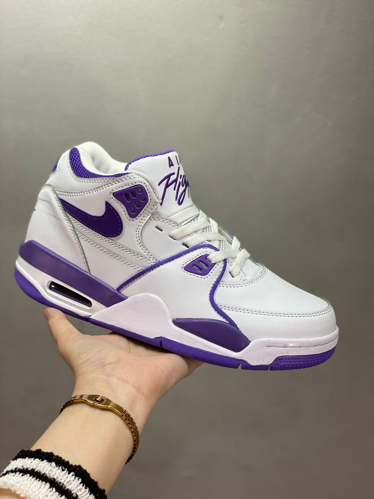 Nike Air Flight 89 Sneakers in White and Purple 652-11 - product image from the listing.