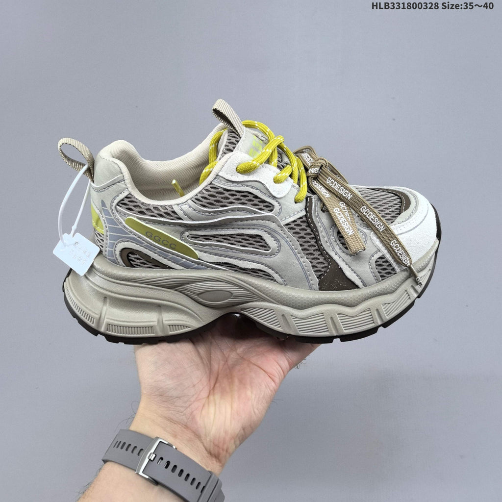 Women's GGCC G26U8612 Retro Chunky Sneakers, Gray and Yellow - product image from the listing.