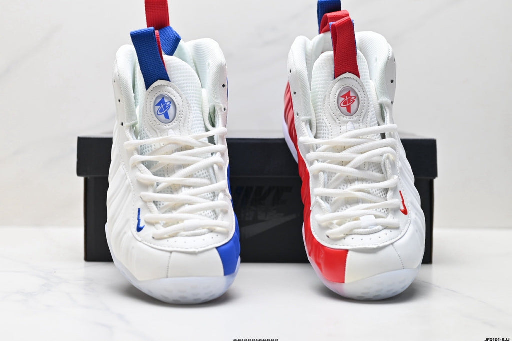 Nike Air Foamposite One Penny Hardaway Sneakers in White Blue Red - product image from the listing.