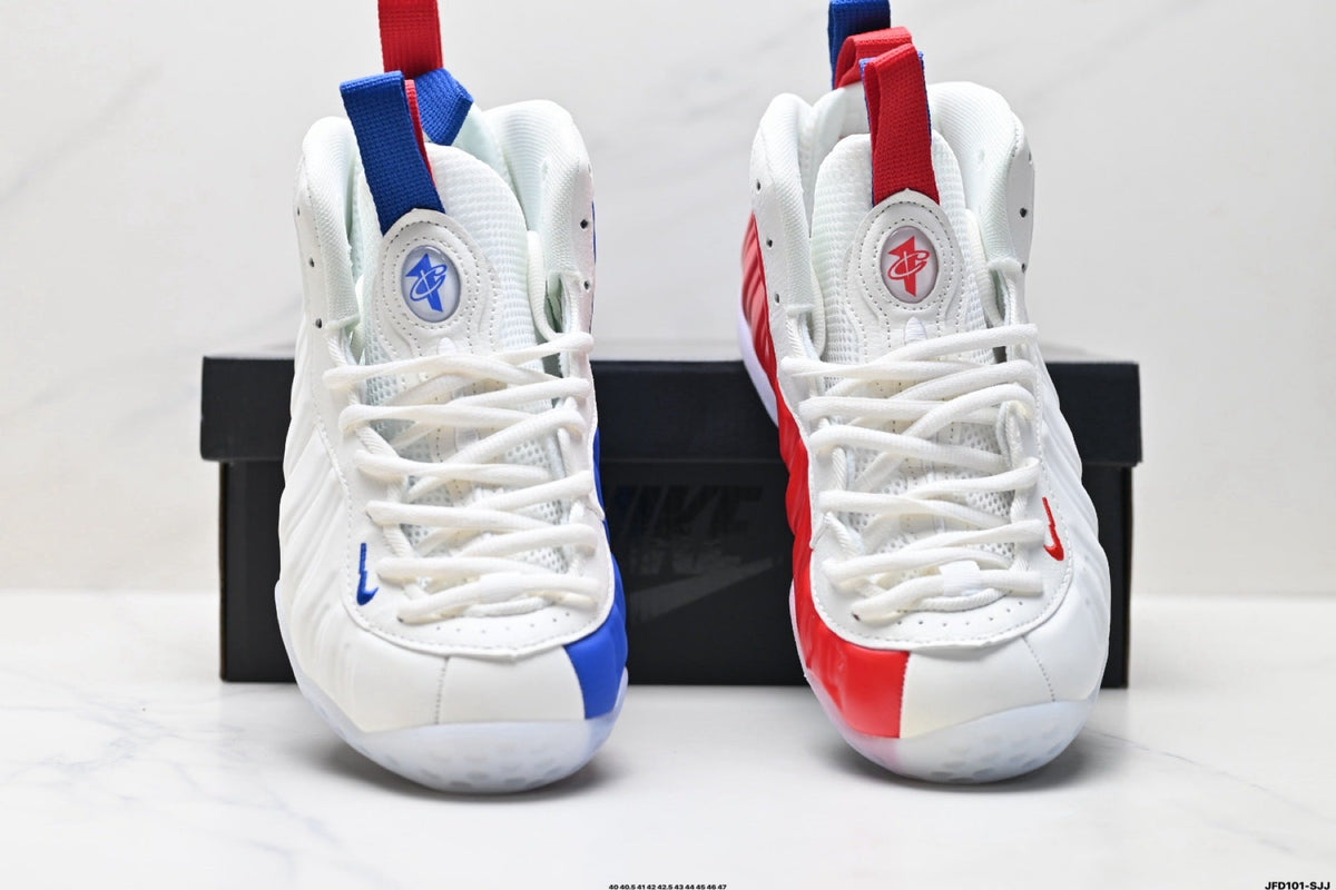 Nike Air Foamposite One Penny Hardaway Sneakers in White Blue Red - product image from the listing.