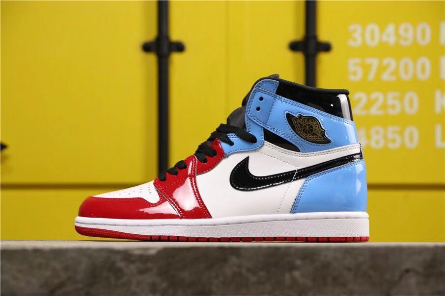 Air Jordan 1 Fearless High-Top Sneakers in Red, in White and Blue - product image from the listing.