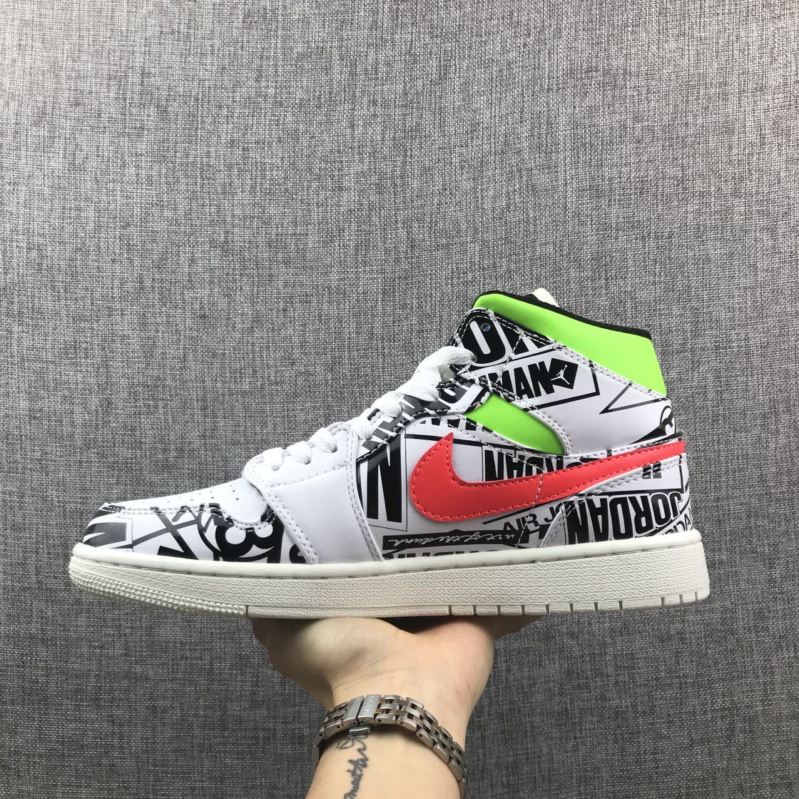 Air Jordan 1 Mid Graphic Sneakers Black White - product image from the listing.
