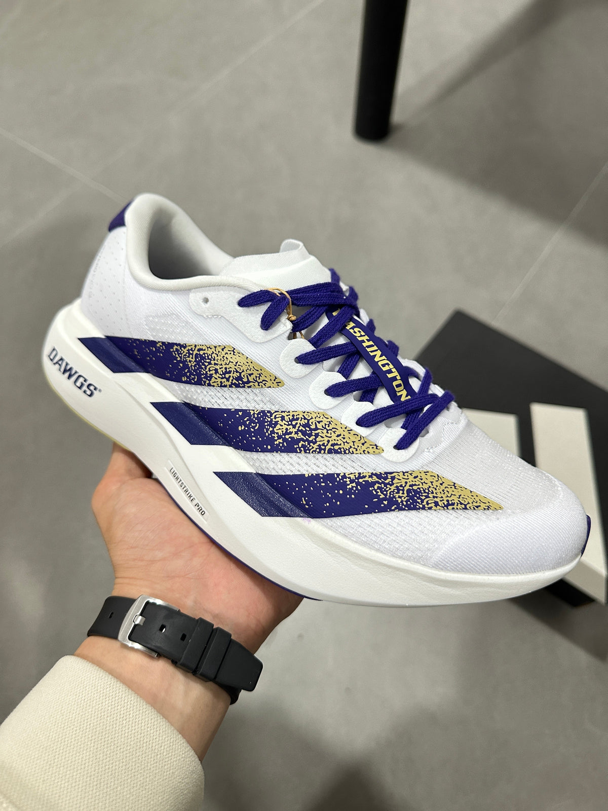 Adidas Lightstrike Pro Running Shoes in White Purple - product image from the listing.