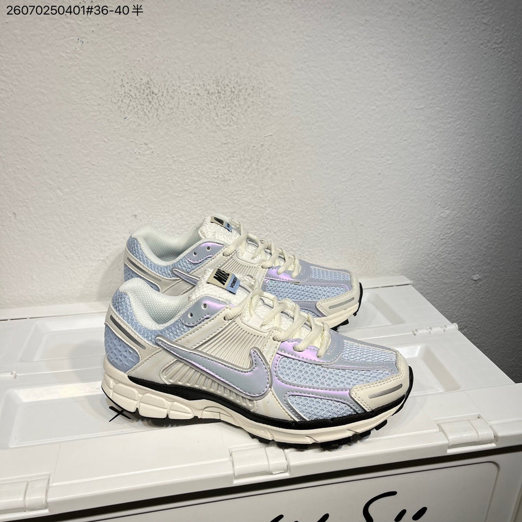 Nike Air Zoom Vomero 5 Trainers in Cream, Blue and Lavender - product image from the listing.