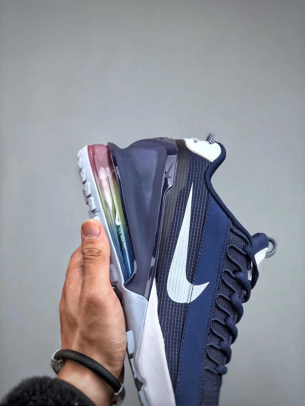 Navy and White Nike Air Max 270 React Sneakers - product image from the listing.