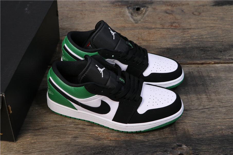 Air Jordan 1 Low Sneakers in Black Green White 553558-113 - product image from the listing.