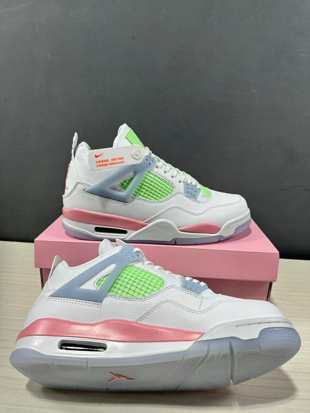 Air Jordan 4 Retro White Pink Green IB7068-100 - product image from the listing.