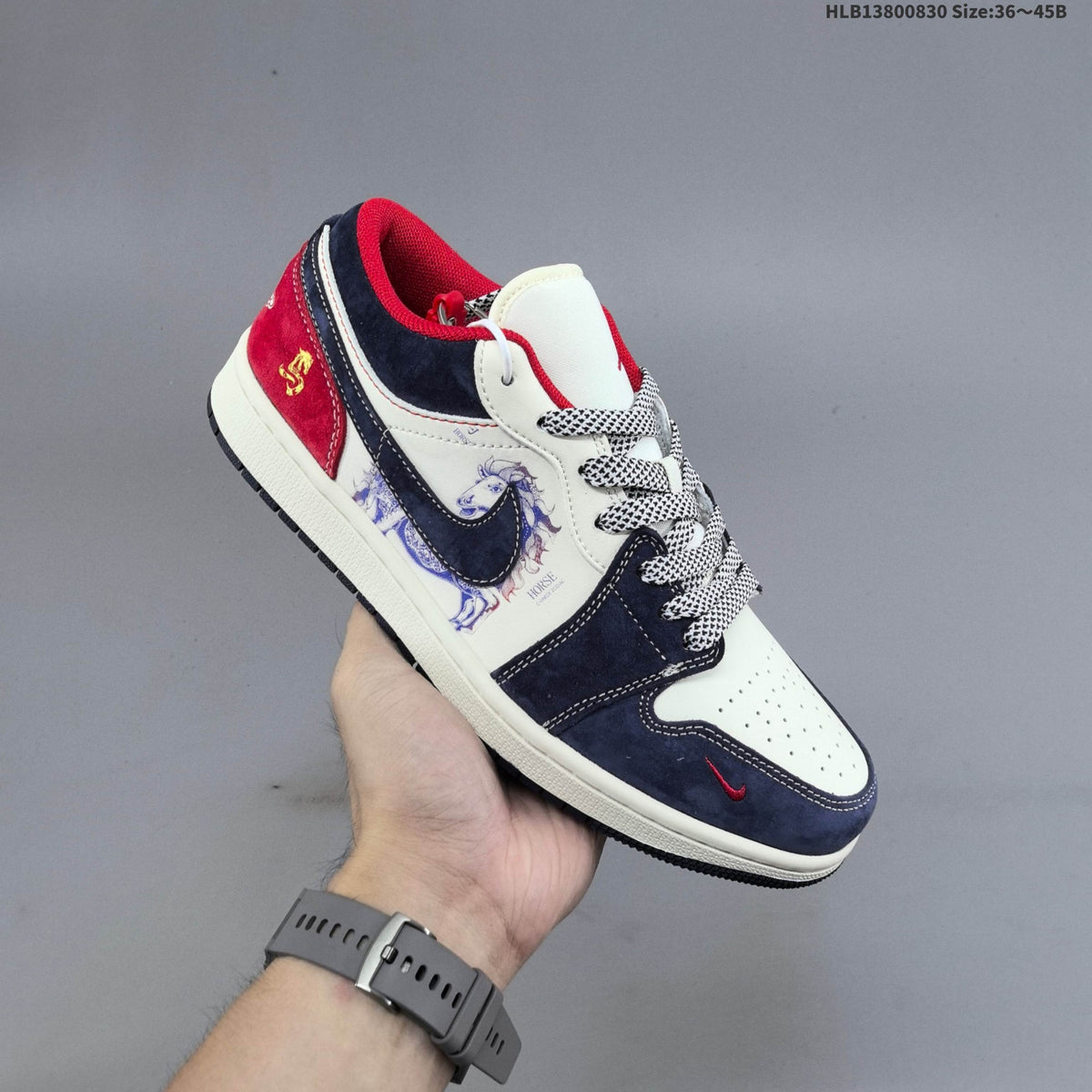 Nike Air Jordan 1 Low Sneakers in White, in Navy and Red - product image from the listing.