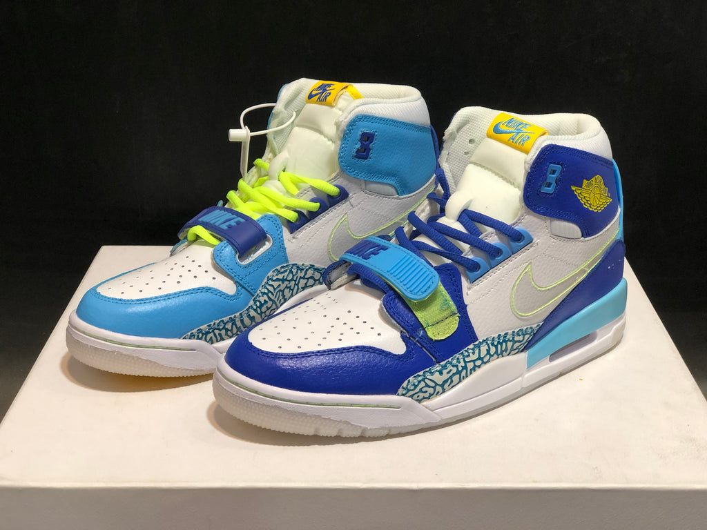 Air Jordan Legacy 312 Fly High-Top Sneakers, in White and Blue - product image from the listing.