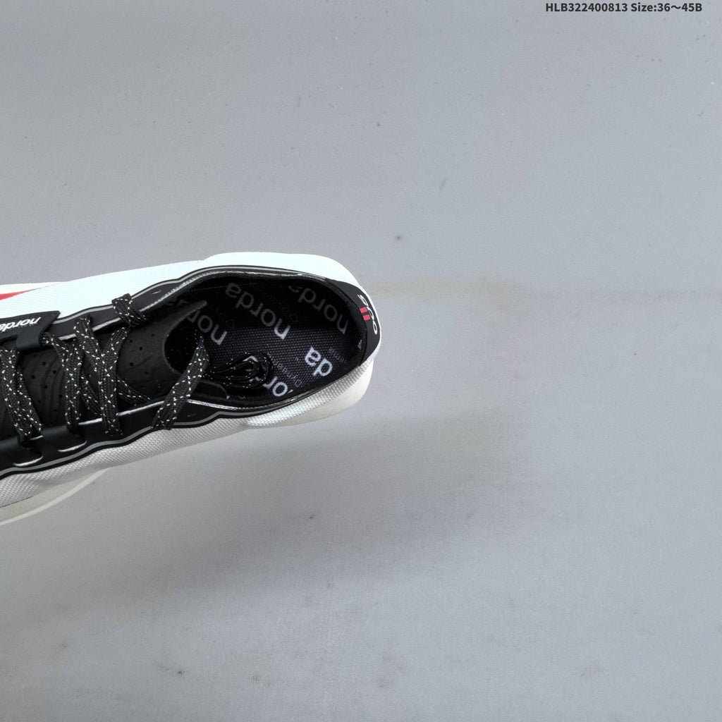norda 005 Trail Running Shoes in White, in Black and Red - product image from the listing.