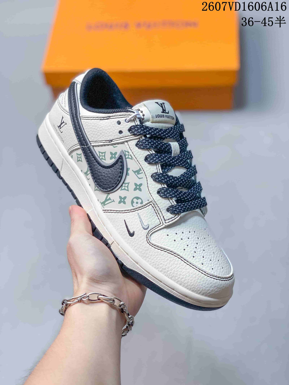 Nike SB Dunk Low White Gray Monogram-Style Trainers - product image from the listing.