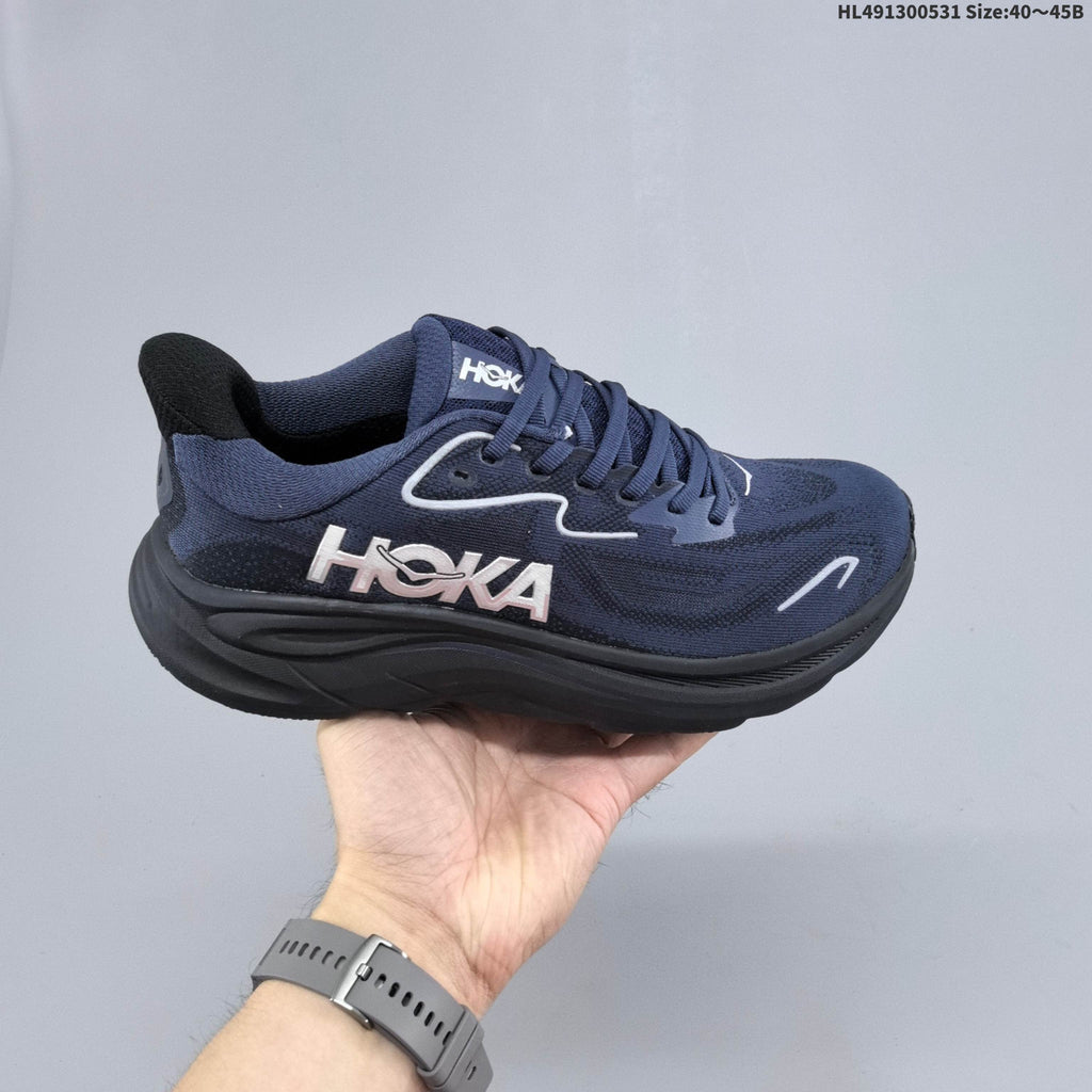 Navy and Black HOKA Clifton 10 Running Shoes - product image from the listing.
