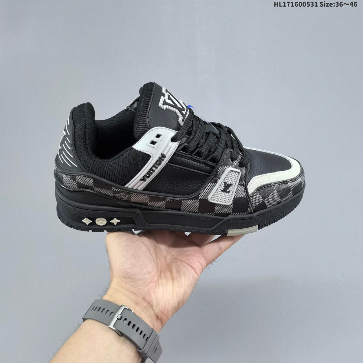 Louis Vuitton Black and Gray Checkerboard Low-Cut Sneakers - product image from the listing.