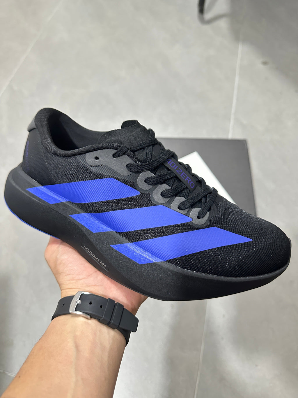 Adidas Lightstrike Pro Running Shoes in Black Blue JS4496 - product image from the listing.