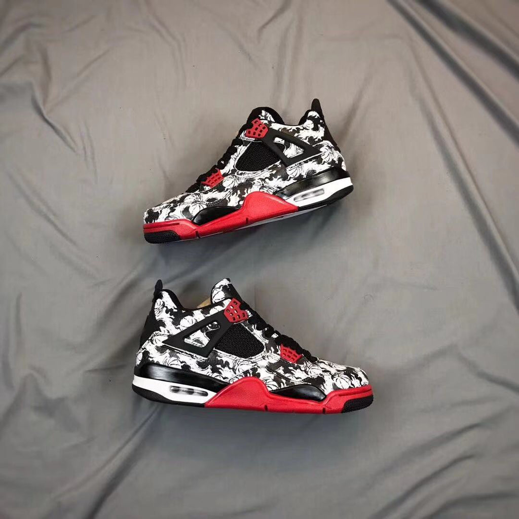 Air Jordan 4 Tattoo Black White Red Sneakers - product image from the listing.