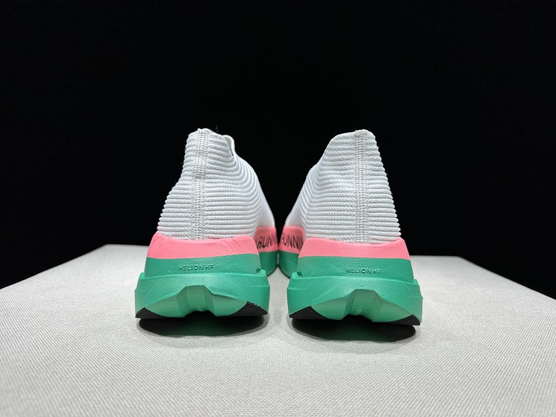 On Cloudboom Strike LS Running Shoes, in White Pink Green - product image from the listing.