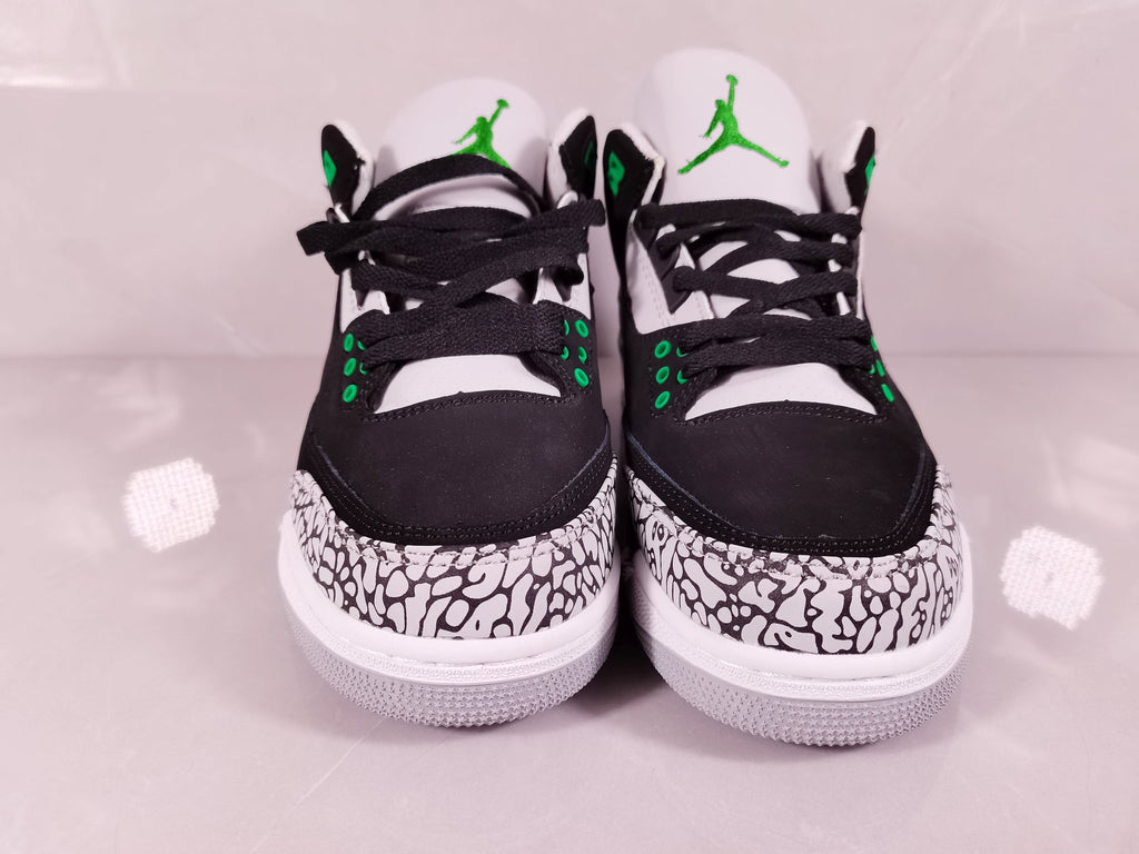 Air Jordan 3 Black Green Elephant Print Sneakers - product image from the listing.