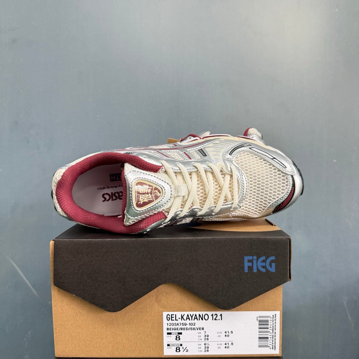 ASICS GEL-KAYANO 12.1 Sneakers in Beige Red Silver 1203A759-102 - product image from the listing.