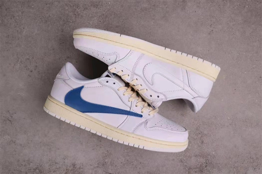Jordan Travis Scott Air Jordan 1 Low in White Blue DM3277-100 - product image from the listing.