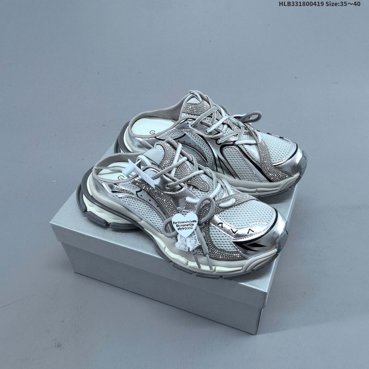 GCDS Silver Lace-Detail Backless Trainers - product image from the listing.