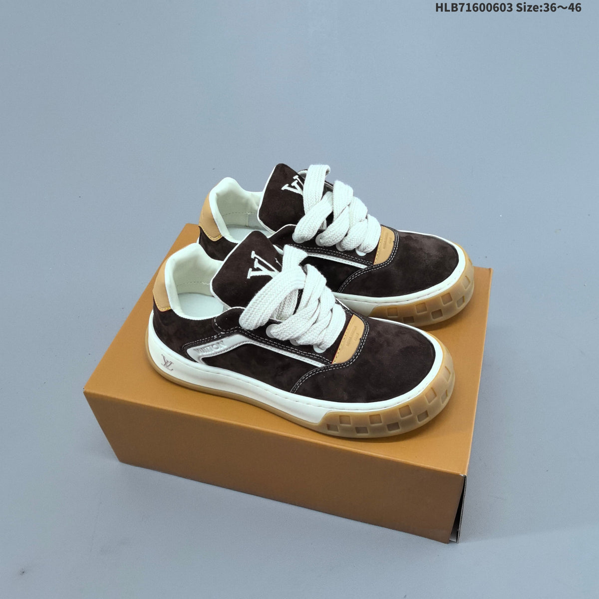 Brown and Gum Louis Vuitton Tilted Low Sneakers - product image from the listing.