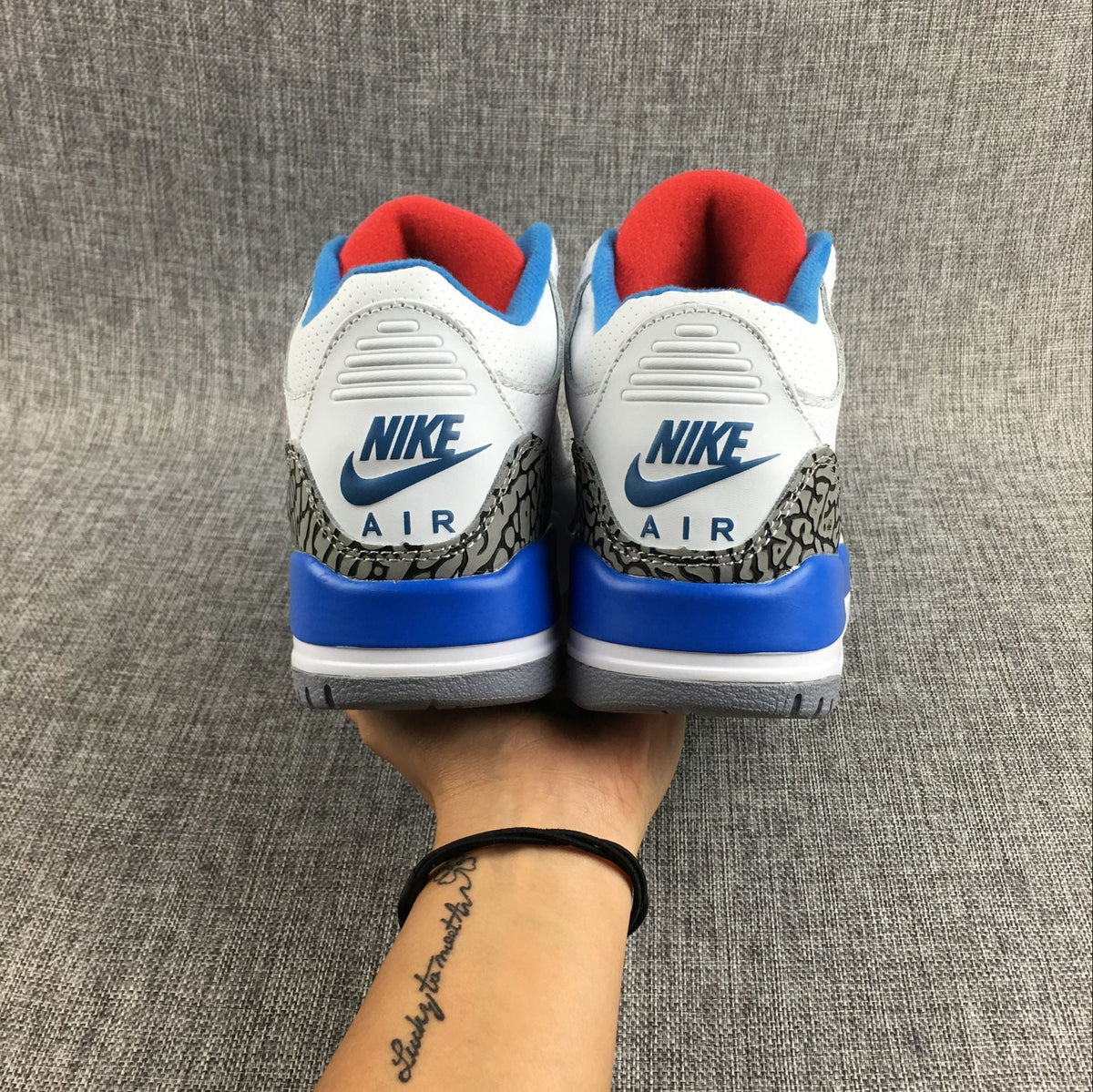 Women's Air Jordan 3 Retro White and Blue Sneakers - product image from the listing.