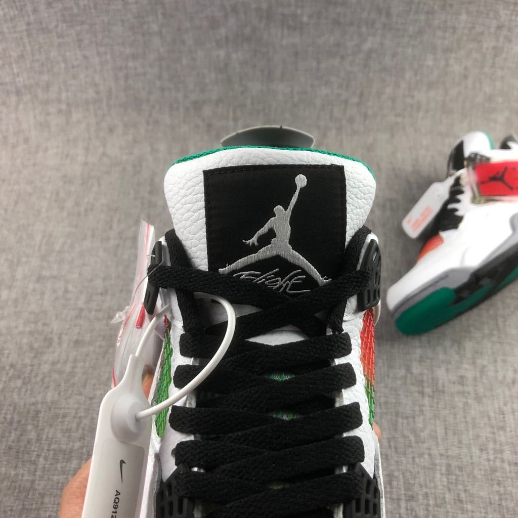 Air Jordan 4 Rasta White Green Sneakers - product image from the listing.