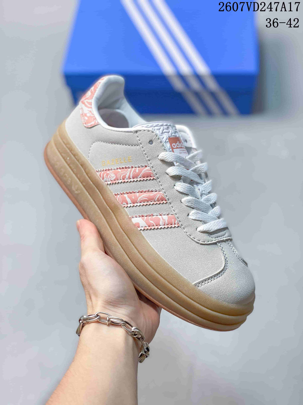adidas Gazelle Bold Platform Sneakers in Light Gray Pink - product image from the listing.