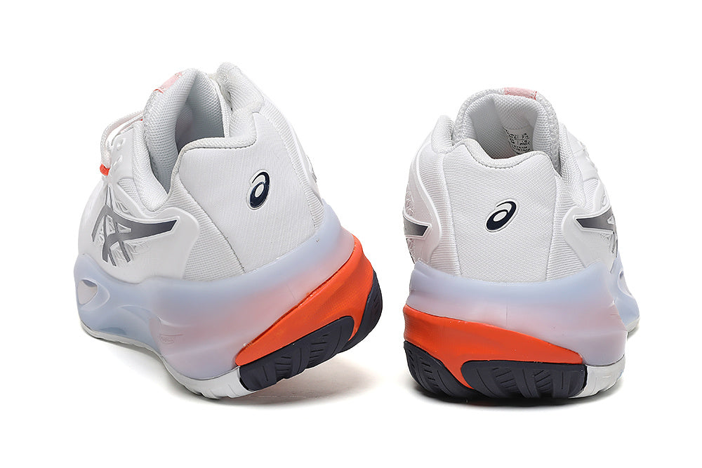 ASICS White and Orange Court Trainers - product image from the listing.