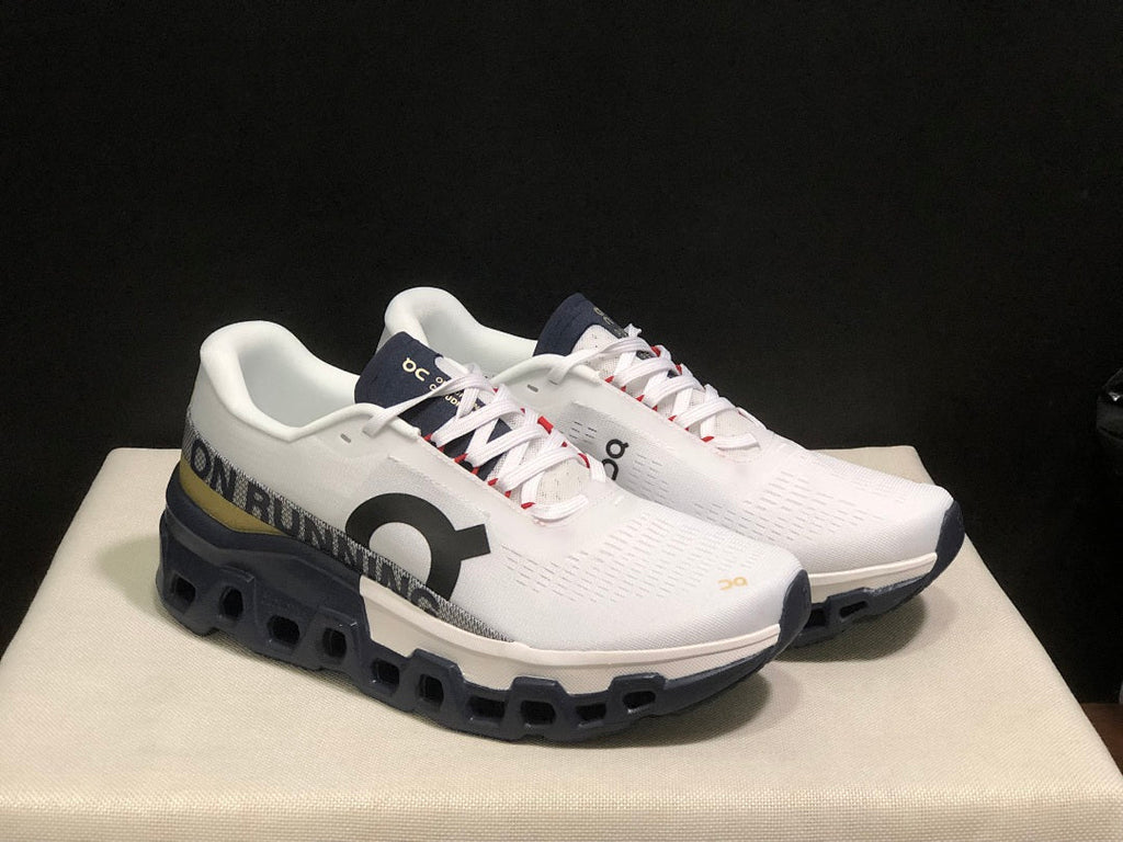 On Cloudmonster 2 Running Shoes, in White and Midnight - product image from the listing.