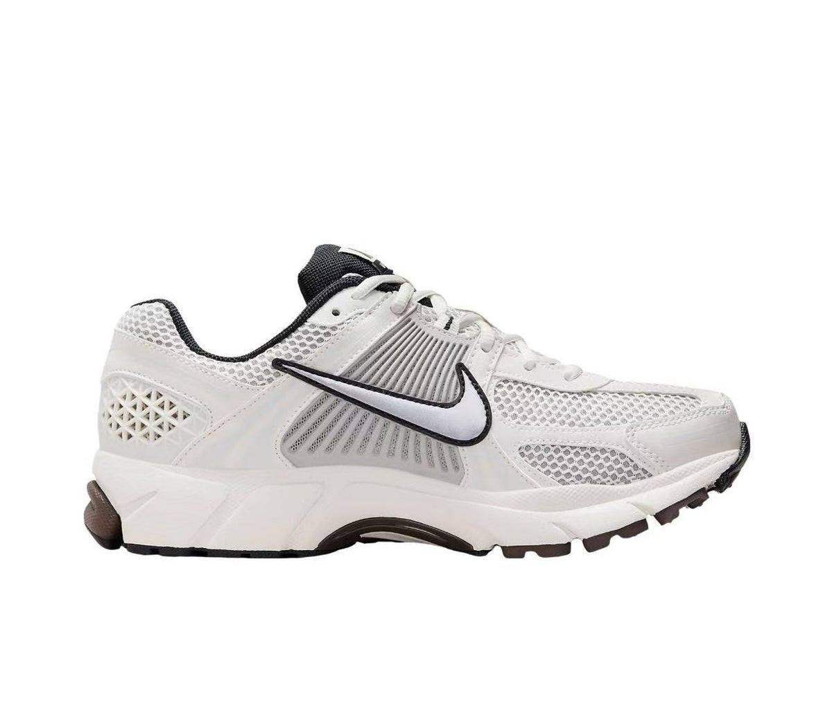 Metallic Silver and White Nike Vomero 5 Sneakers - product image from the listing.