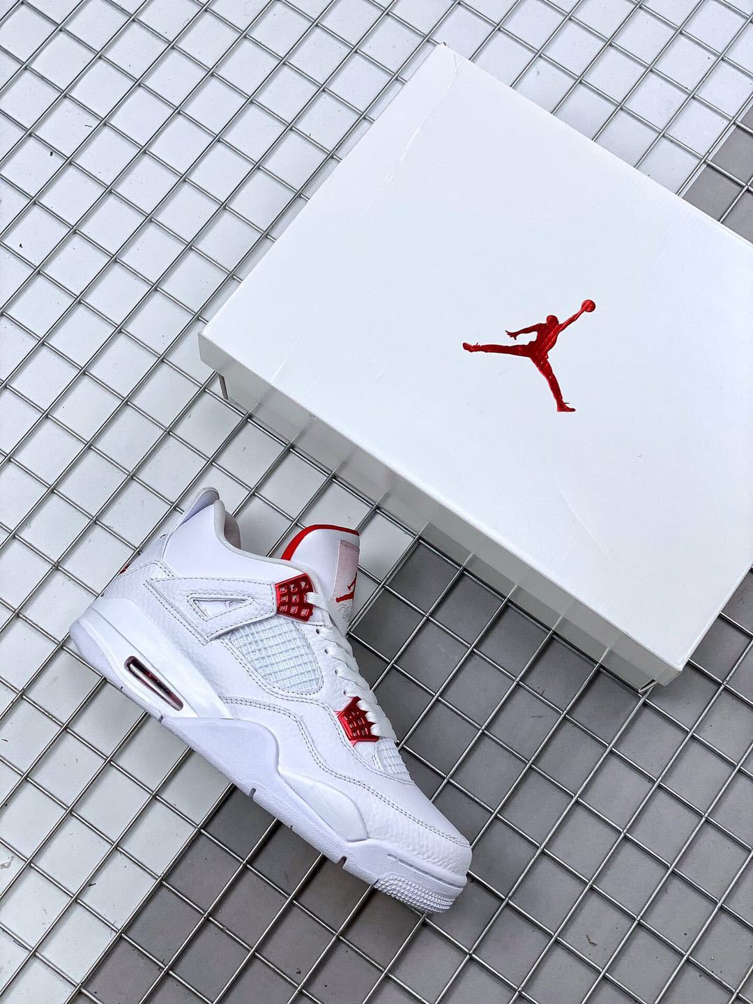 Air Jordan 4 Red Metallic White Red Sneakers - product image from the listing.