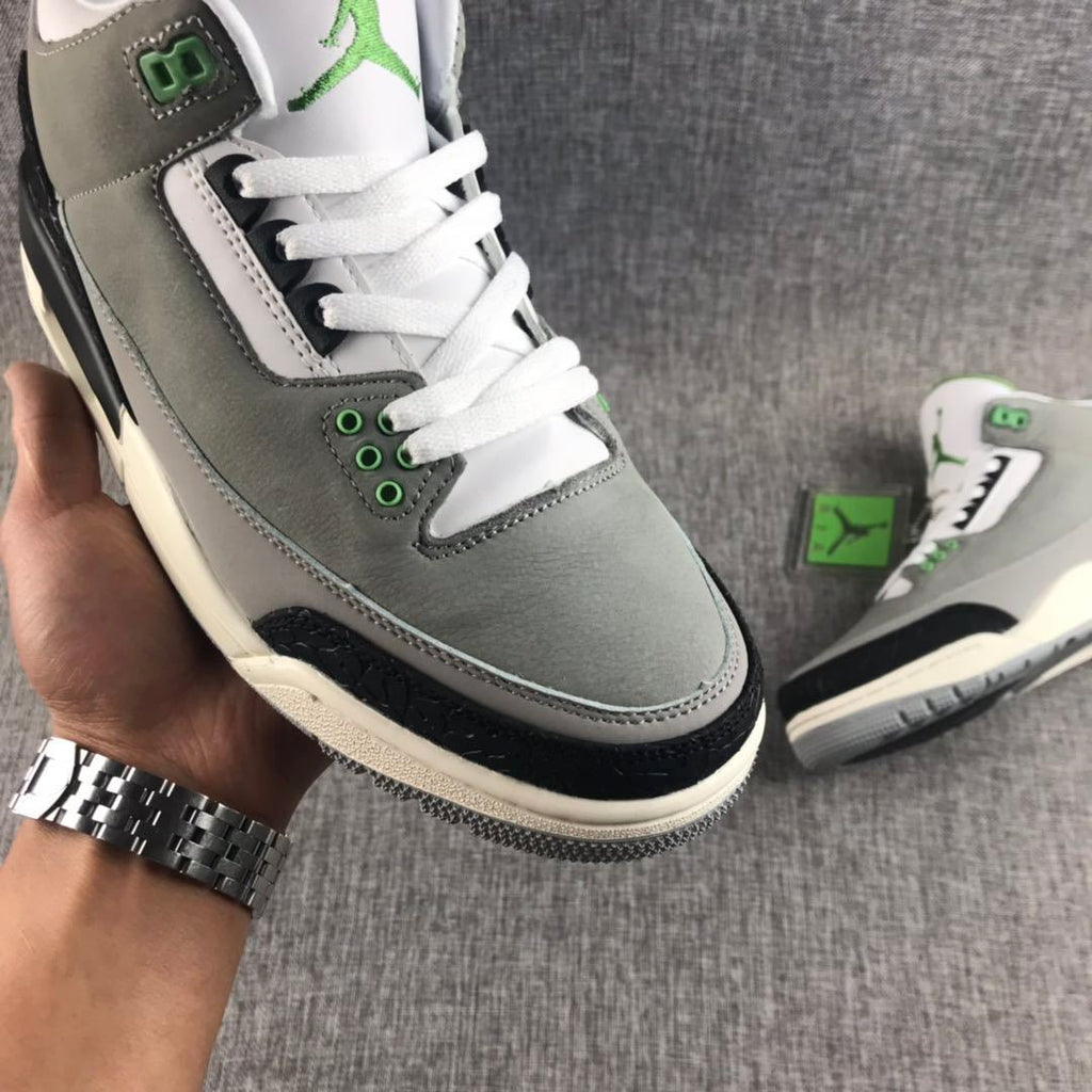 Air Jordan 3 Grey Green Sneakers 136064-006 - product image from the listing.
