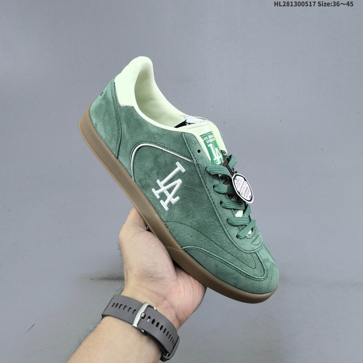 MLB Clubbie SD Low-Top Sneakers, in White and Green - product image from the listing.