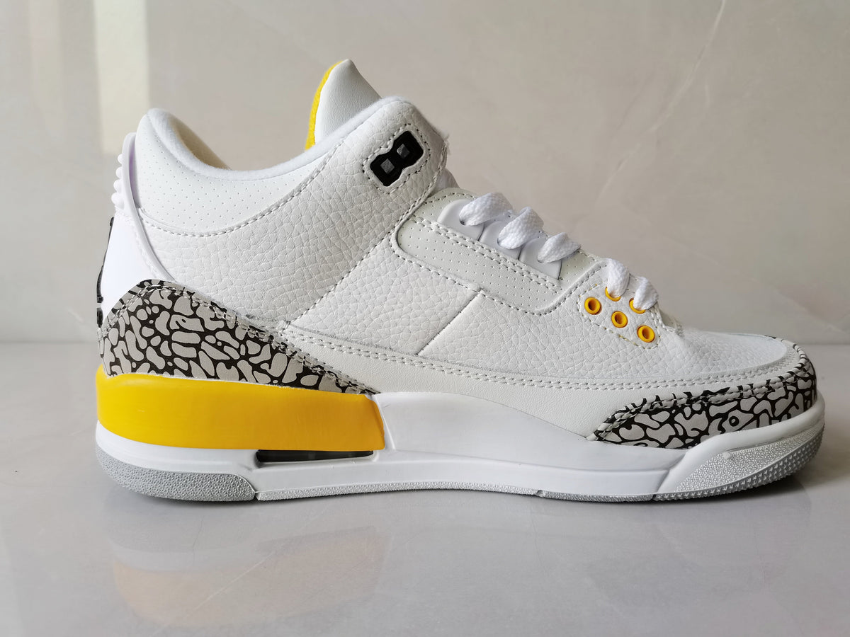 Air Jordan 3 Retro White and Yellow Sneakers - product image from the listing.