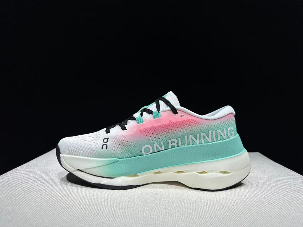 On Cloudboom Max Running Shoes, in White Mint Pink - product image from the listing.