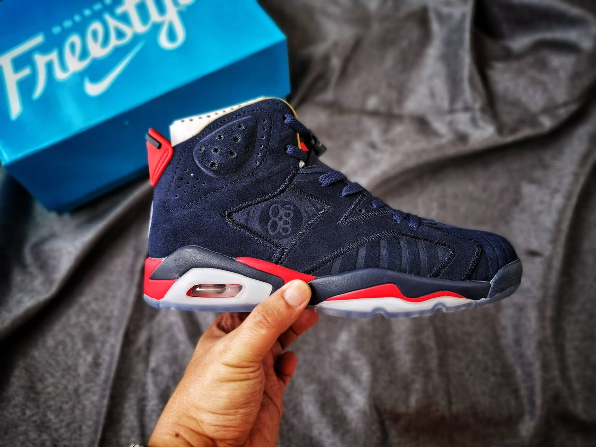 Air Jordan 6 Retro Sneakers in Navy Red White - product image from the listing.