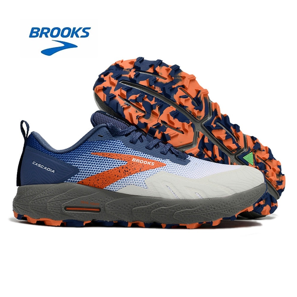 Brooks Cascadia 17 Trail Running Shoes in Navy and Orange - product image from the listing.